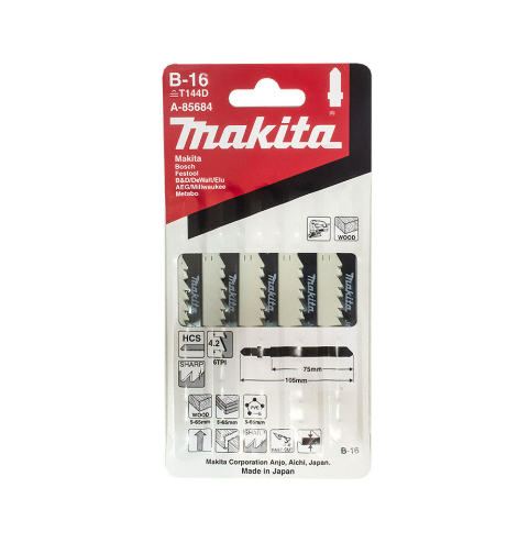 Makita A-85684 Speed Cut Wood/Plastic Jigsaw Blades 75mm x 6TPI (5 Pack)
