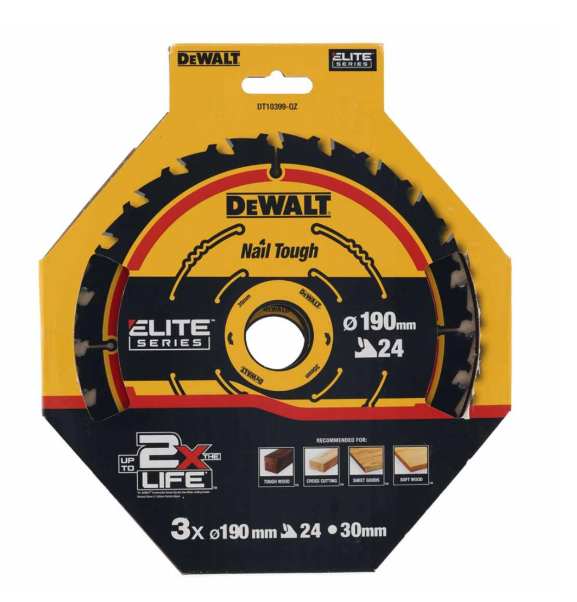DeWalt DT10399 190mm 24T Elite Framing Circular Saw Blade 3pk