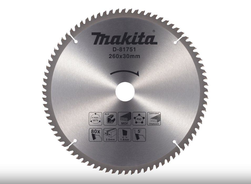 Makita D-81751 TCT Saw Blade 260 X 30MM 80T MP