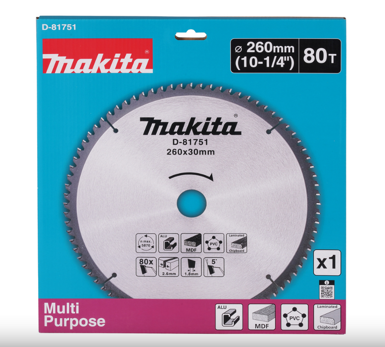 Makita D-81751 TCT Saw Blade 260 X 30MM 80T MP