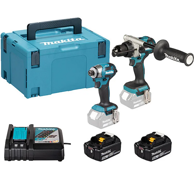 Makita DLX2549TJ 18V LXT Brushless Twin Kit DHP492 Combi Drill and DTD173 Impact Driver with 2x 5.0Ah Batteries