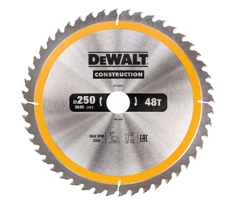 DeWalt DT1957 Construction Circular Saw Blade 250 x 30mm x 48T