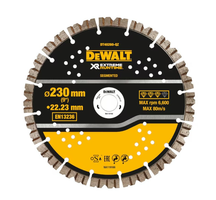 DeWalt DT40260 XR Flexvolt Diamond Blade Extreme Runtime 230mm x 22mm