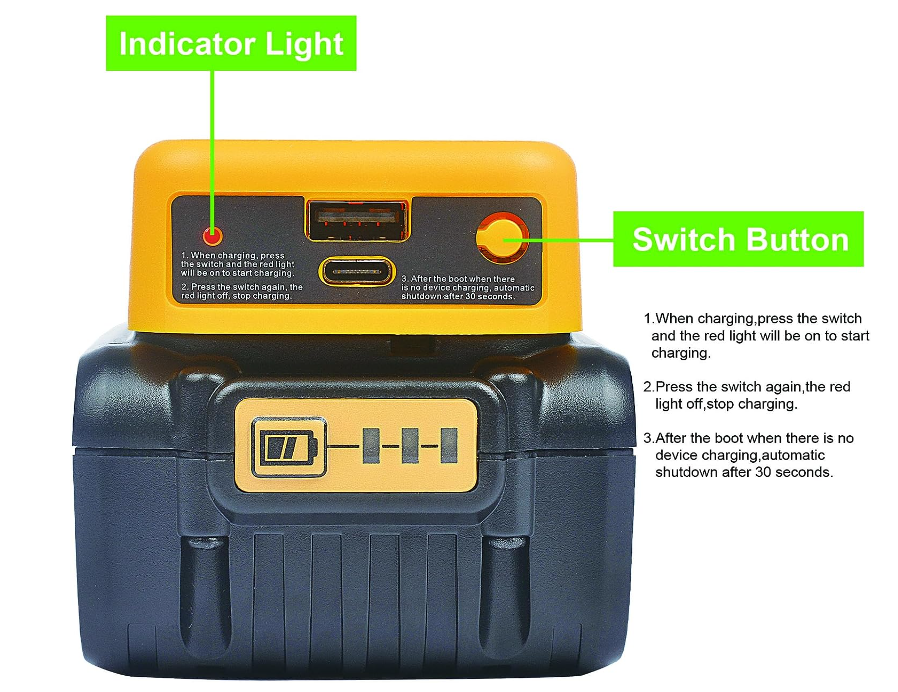 USB USB TYPE-C Charger Compatible with DeWalt Batteries